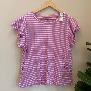 Loft NWT Violet & White Stripped Top-2 layer flutter sleeve